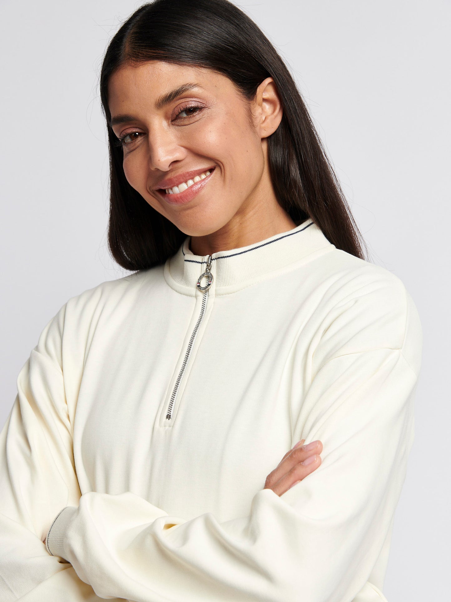Womens Half Zip Tipped Sweatshirt in Marshmallow