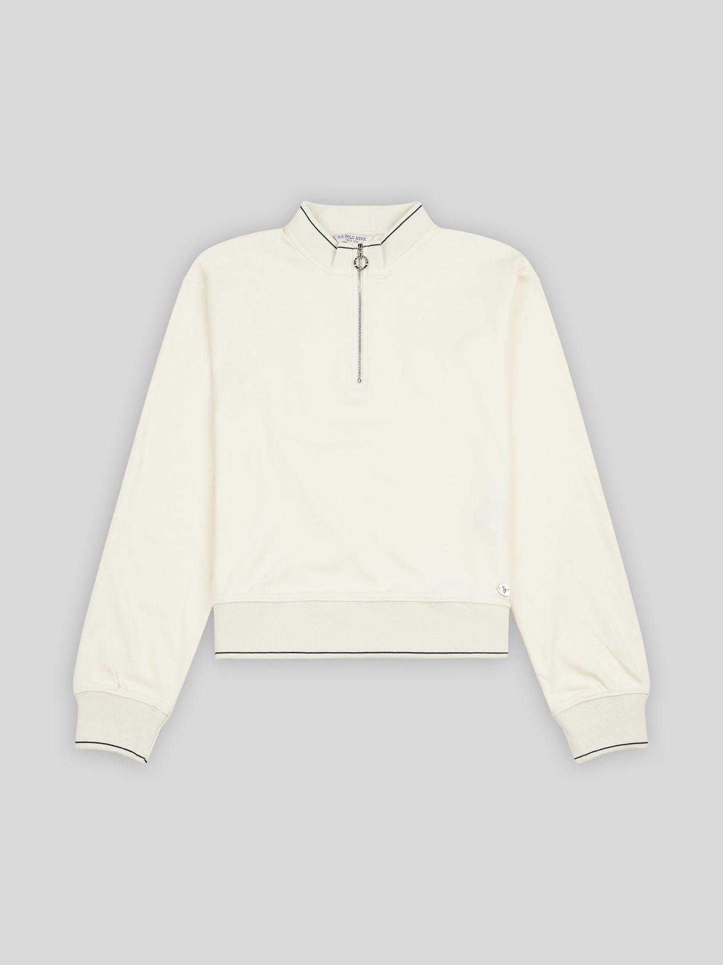 Womens Half Zip Tipped Sweatshirt in Marshmallow