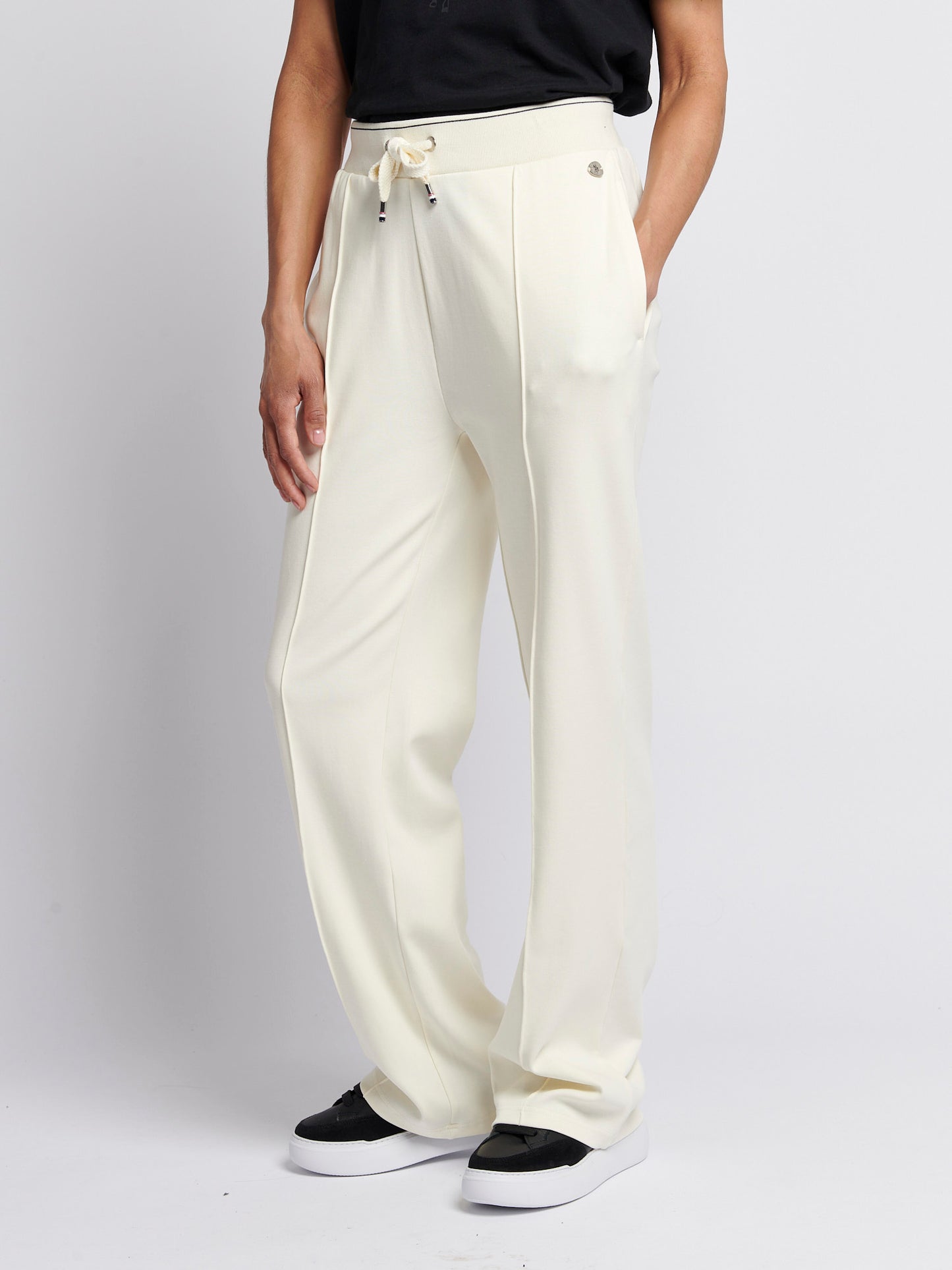 Womens Pintuck Tipped Wide Jogger in Marshmallow