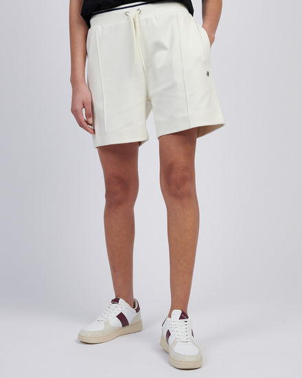 Womens Pintuck Tipped Sweat Shorts in Marshmallow