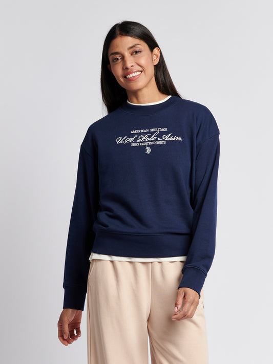 Womens Premium Graphic Crew Sweatshirt in Navy Iris