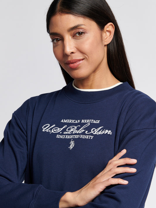 Womens Premium Graphic Crew Sweatshirt in Navy Iris