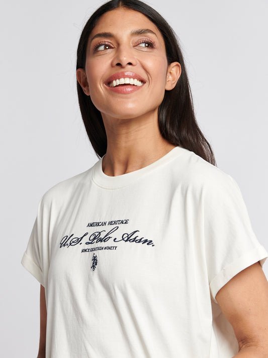 Womens Premium Graphic Grown On Sleeve T-Shirt in Marshmallow