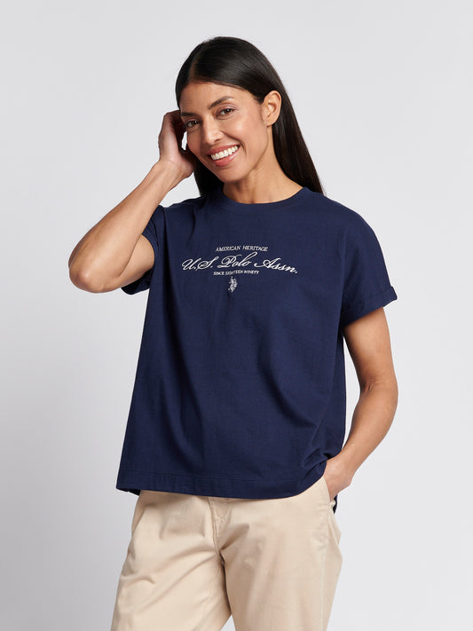 Womens Premium Graphic Grown On Sleeve T-Shirt in Navy Iris