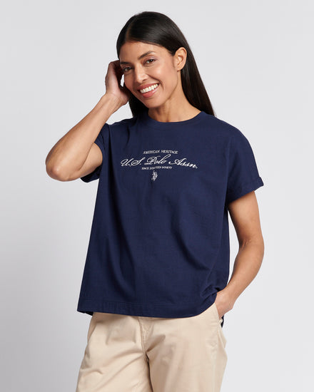 Womens Premium Graphic Grown On Sleeve T-Shirt in Navy Iris