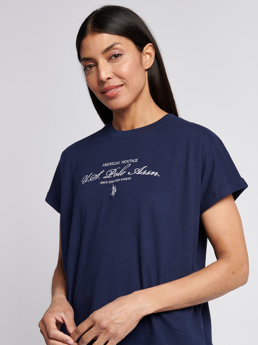 Womens Premium Graphic Grown On Sleeve T-Shirt in Navy Iris