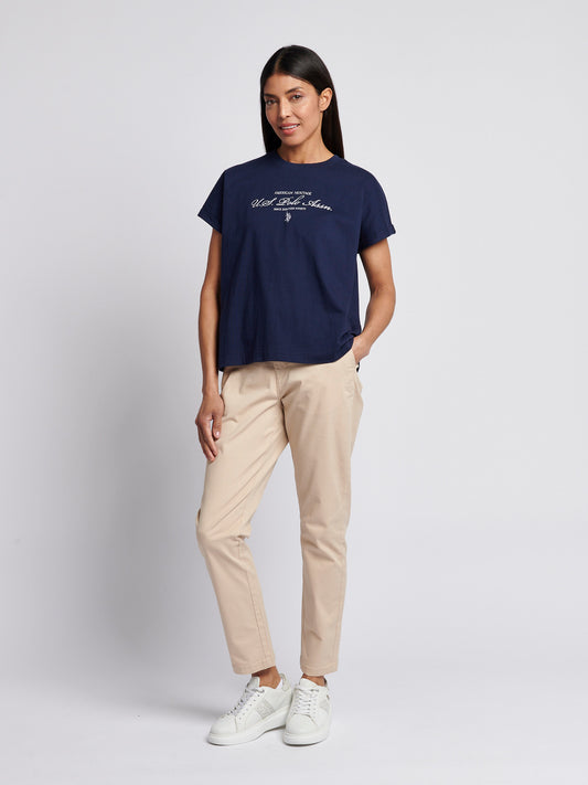 Womens Premium Graphic Grown On Sleeve T-Shirt in Navy Iris