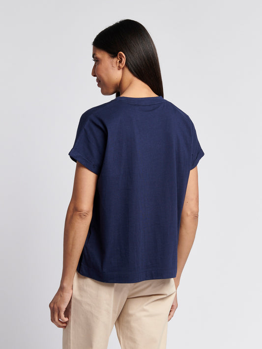 Womens Premium Graphic Grown On Sleeve T-Shirt in Navy Iris