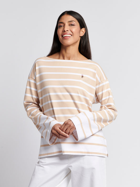 Womens Block Stripe Long Sleeve T-Shirt in Smoke Gray