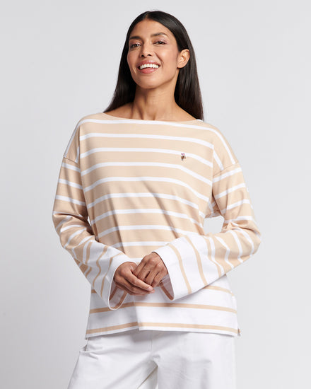 Womens Block Stripe Long Sleeve T-Shirt in Smoke Gray