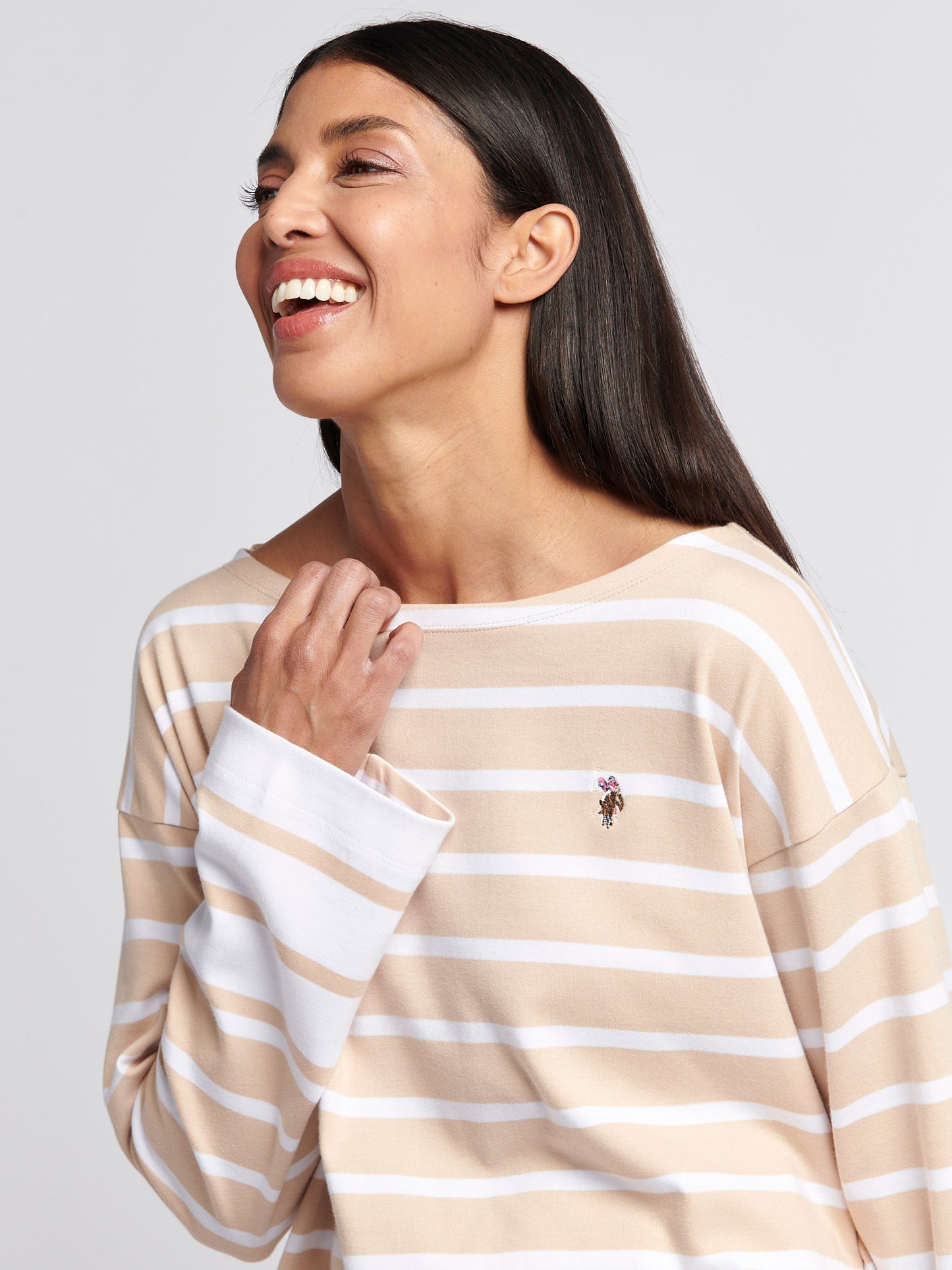 Womens Block Stripe Long Sleeve T-Shirt in Smoke Gray