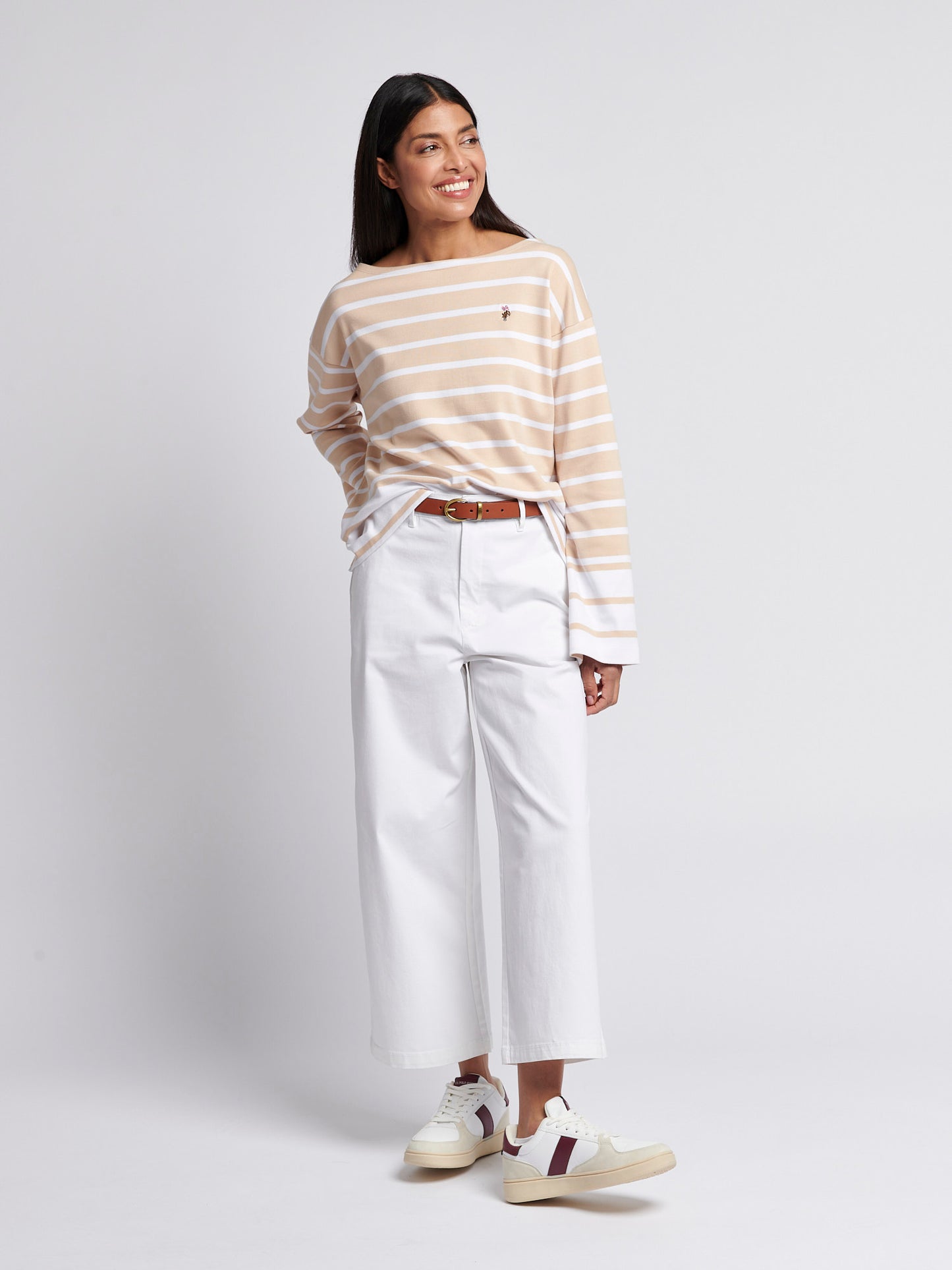 Womens Block Stripe Long Sleeve T-Shirt in Smoke Gray