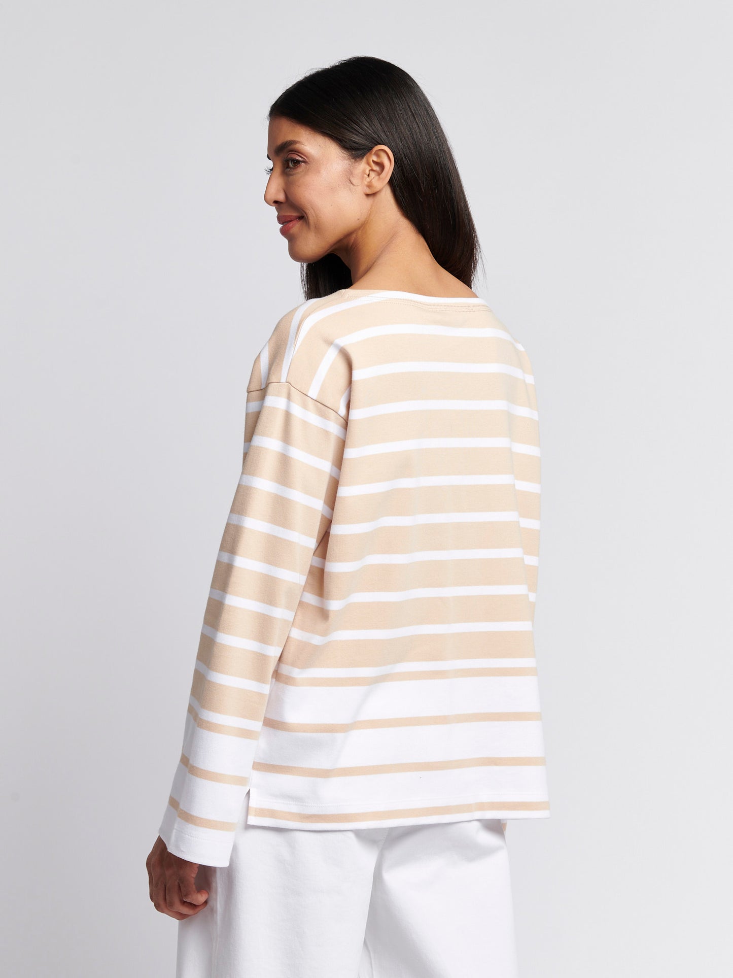 Womens Block Stripe Long Sleeve T-Shirt in Smoke Gray