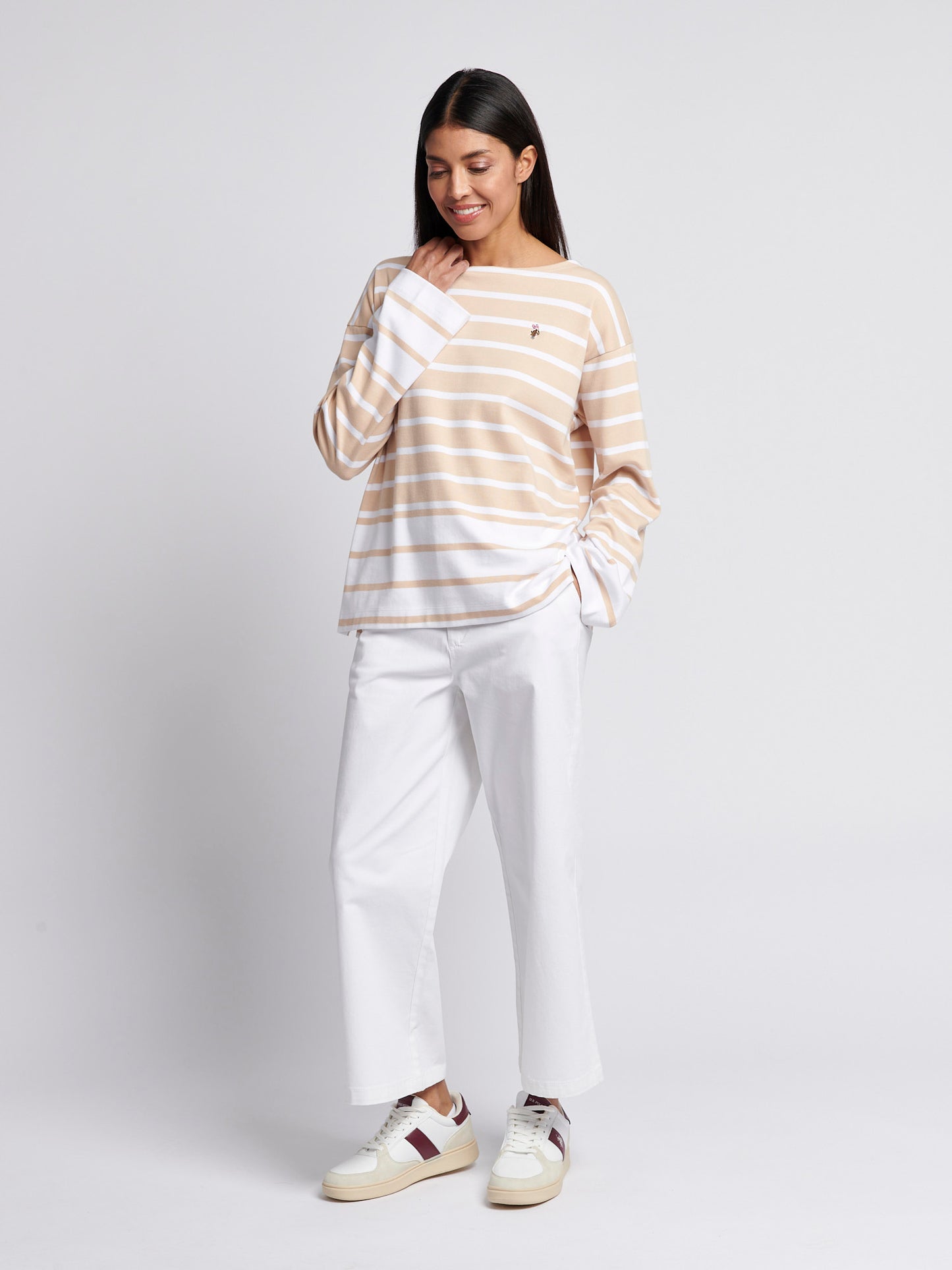 Womens Block Stripe Long Sleeve T-Shirt in Smoke Gray