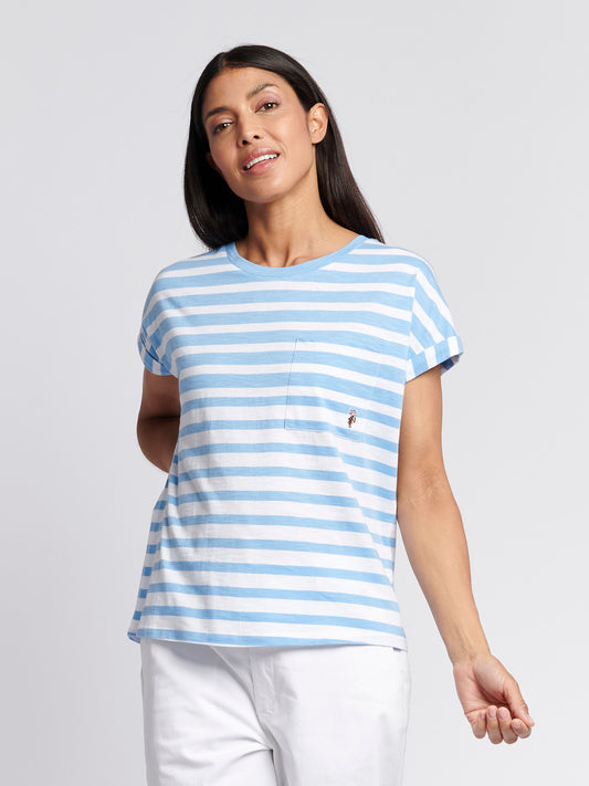 Womens Stripe Slub  T-Shirt in Vista Blue