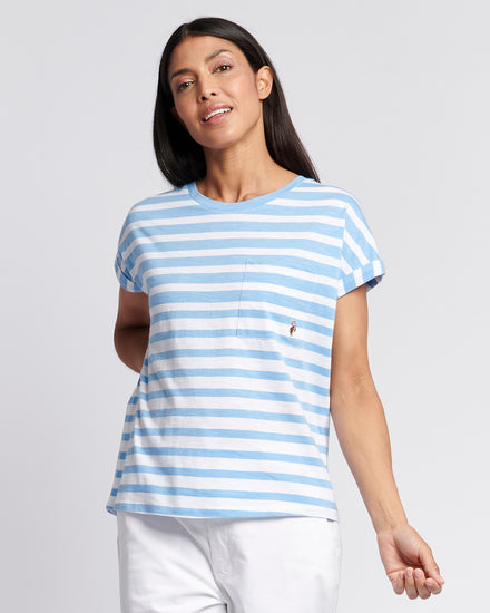 Womens Stripe Slub  T-Shirt in Vista Blue