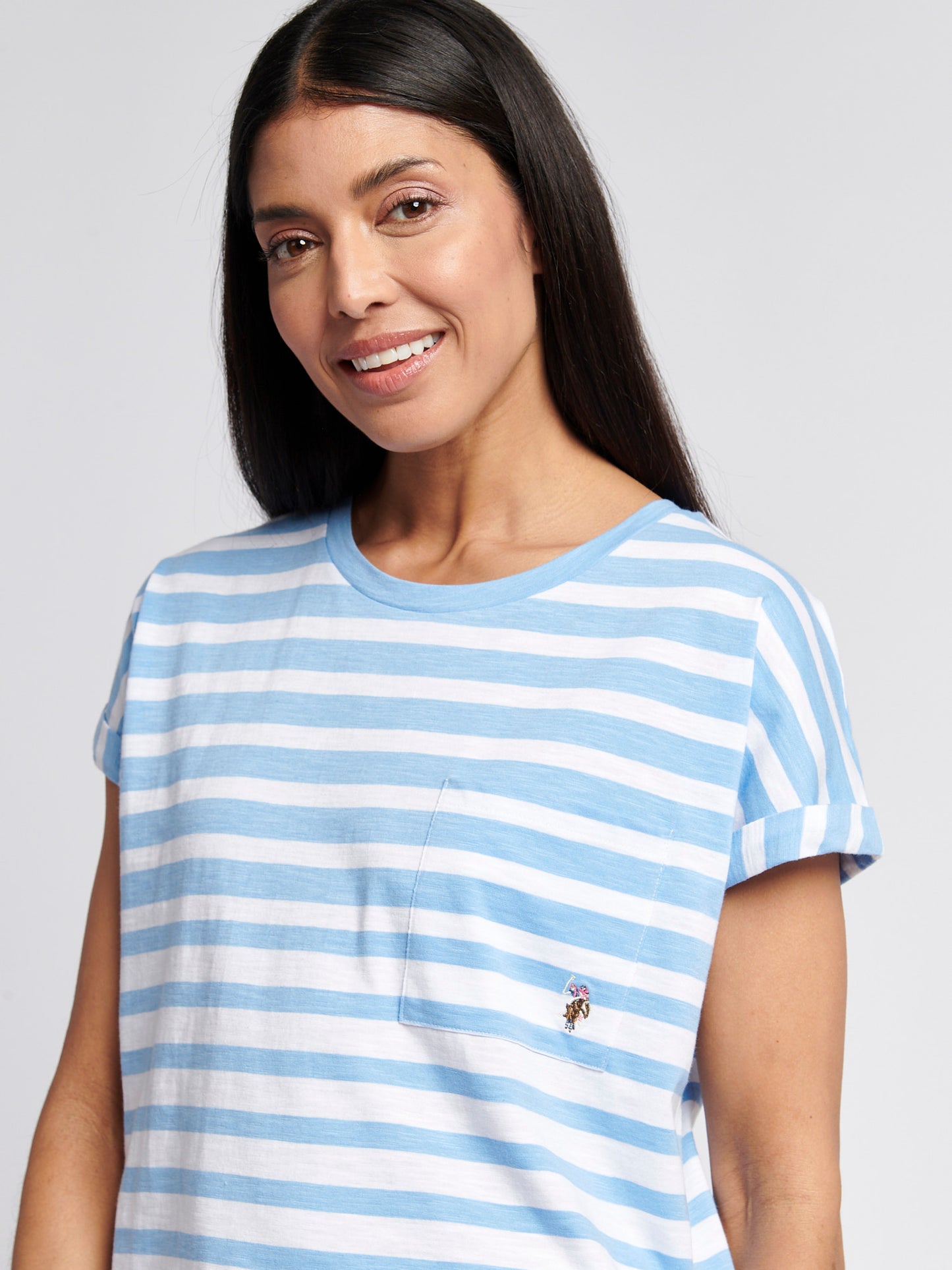 Womens Stripe Slub  T-Shirt in Vista Blue