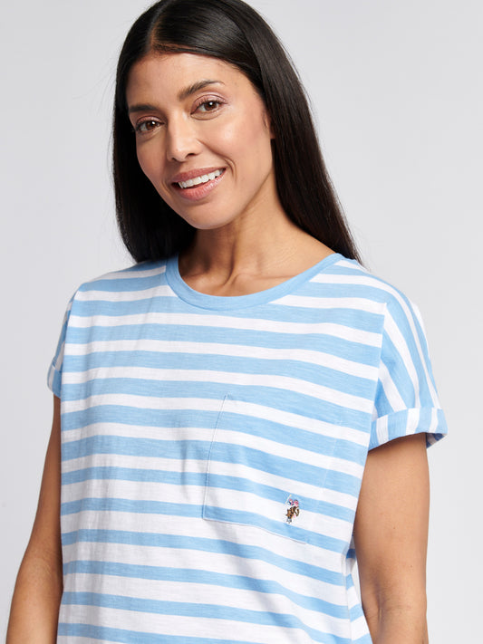 Womens Stripe Slub  T-Shirt in Vista Blue