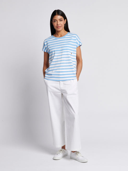 Womens Stripe Slub  T-Shirt in Vista Blue
