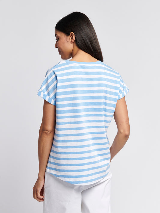 Womens Stripe Slub  T-Shirt in Vista Blue