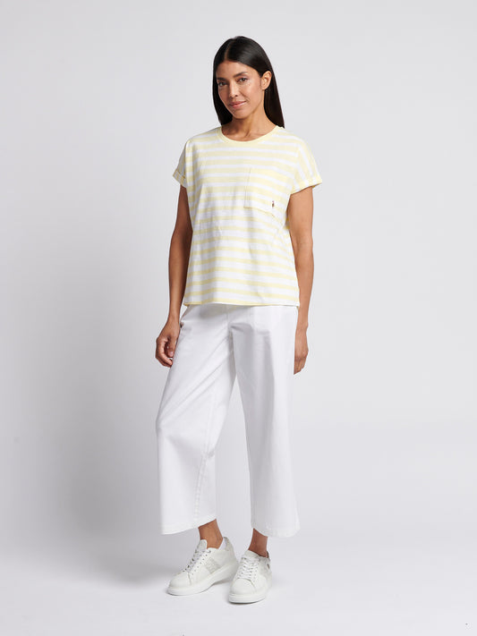 Womens Stripe Slub  T-Shirt in Pastel Yellow