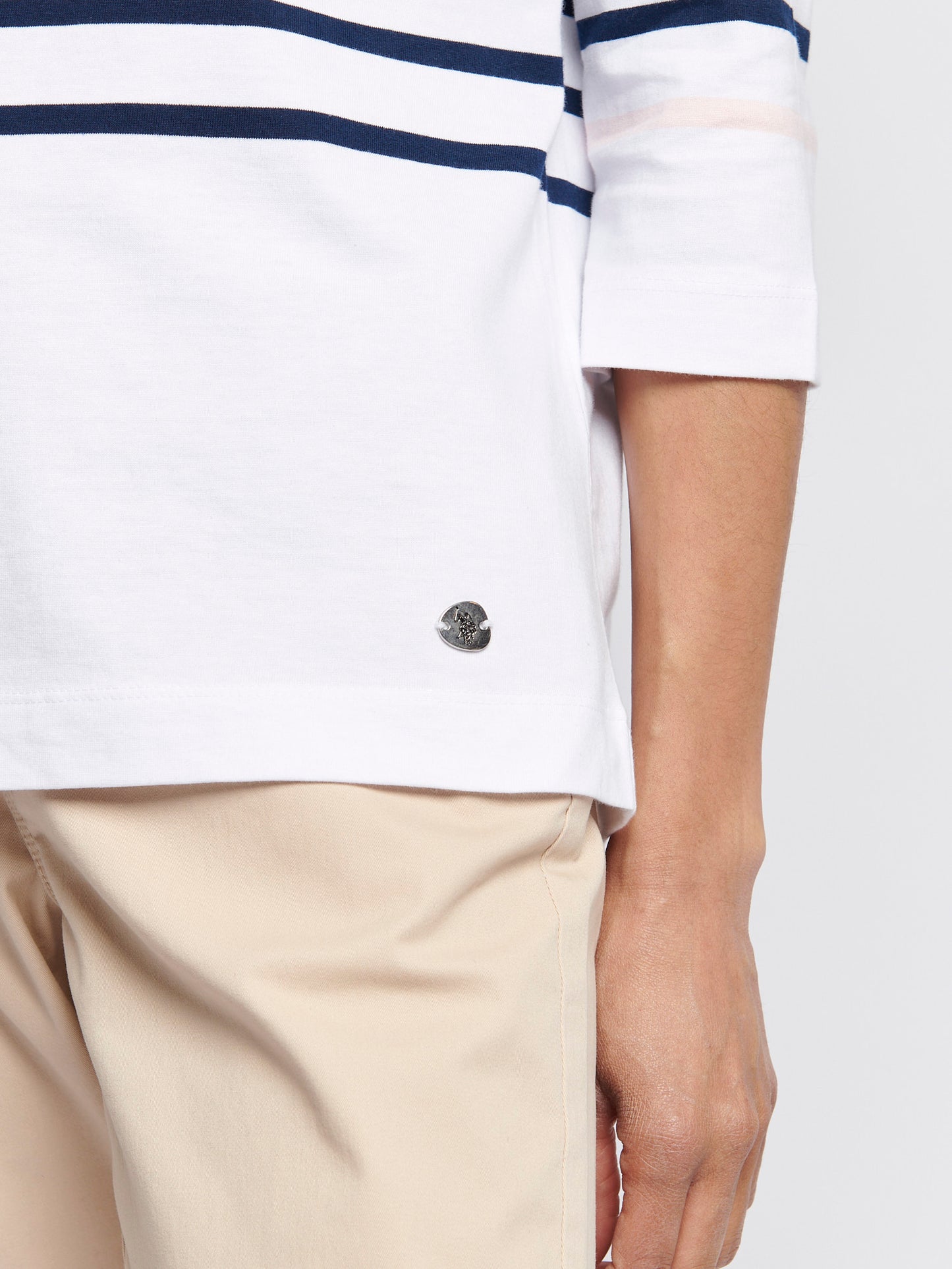 Womens Stripe 3/4 Sleeve Boat Neck T-Shirt in Navy Iris