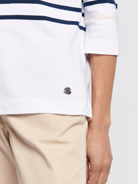 Womens Stripe 3/4 Sleeve Boat Neck T-Shirt in Navy Iris