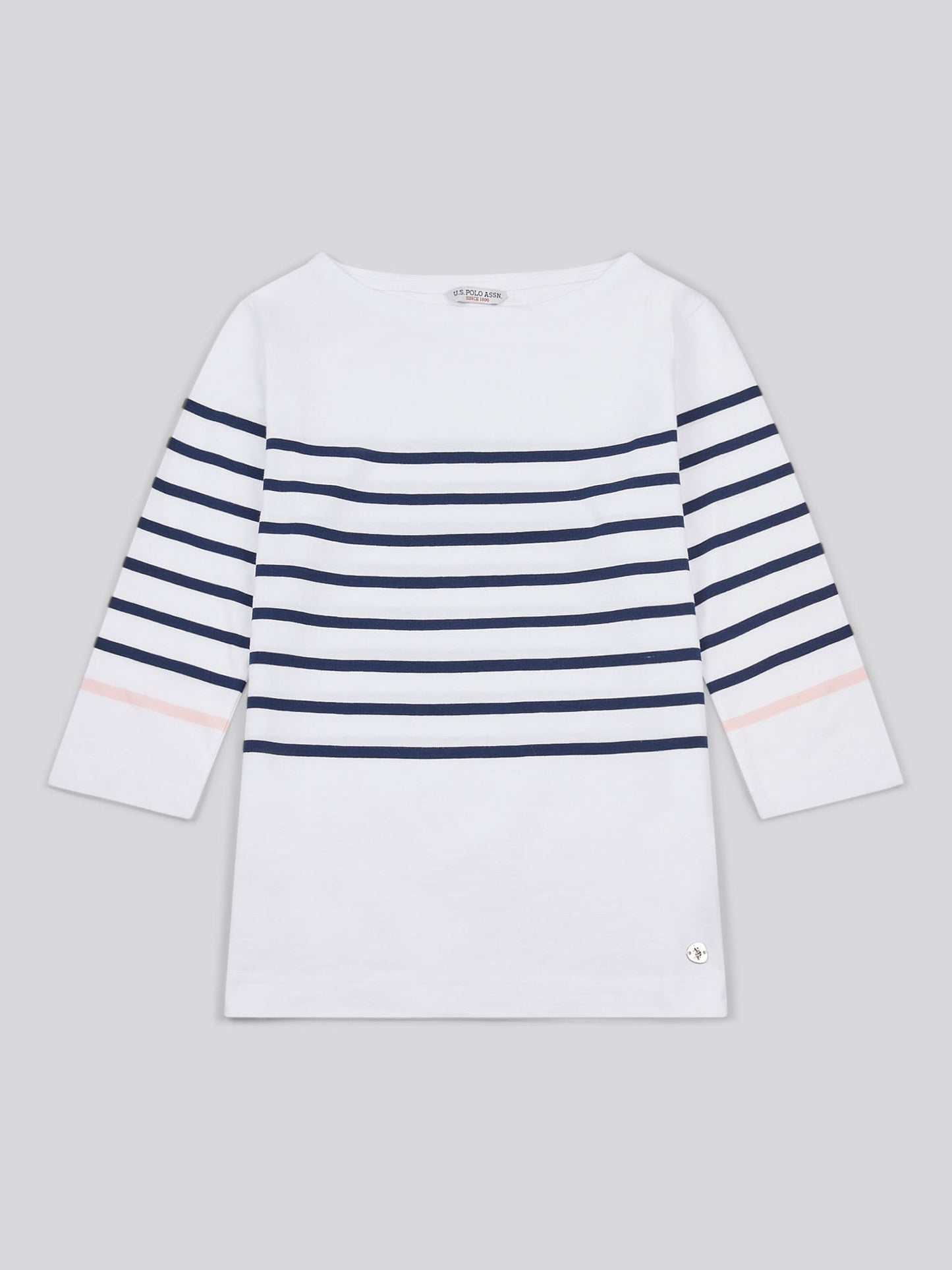 Womens Stripe 3/4 Sleeve Boat Neck T-Shirt in Navy Iris