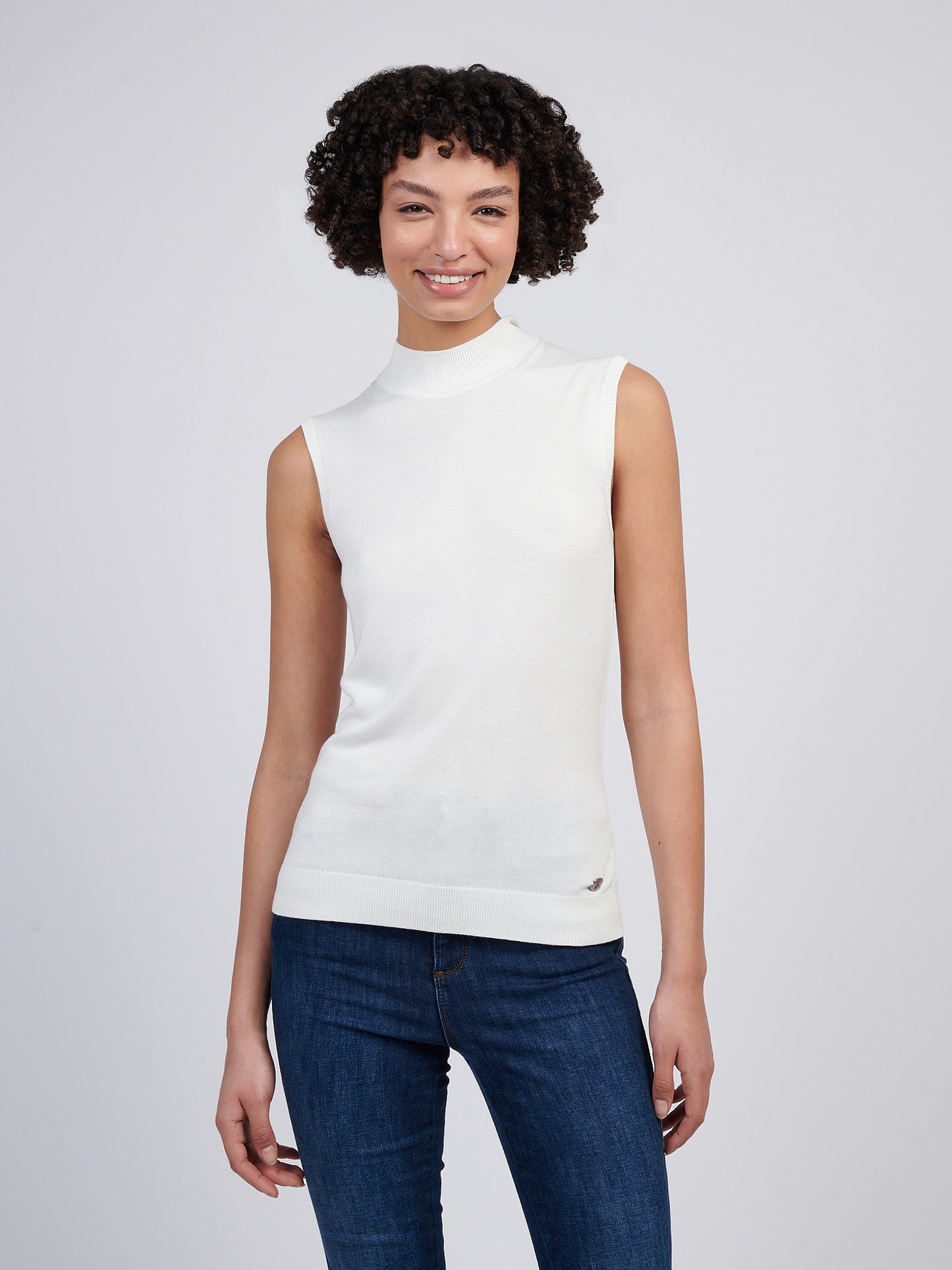 Womens Mock Neck Sleeveless Knit Marshmallow