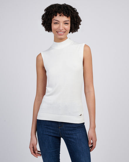 Womens Mock Neck Sleeveless Knit Marshmallow