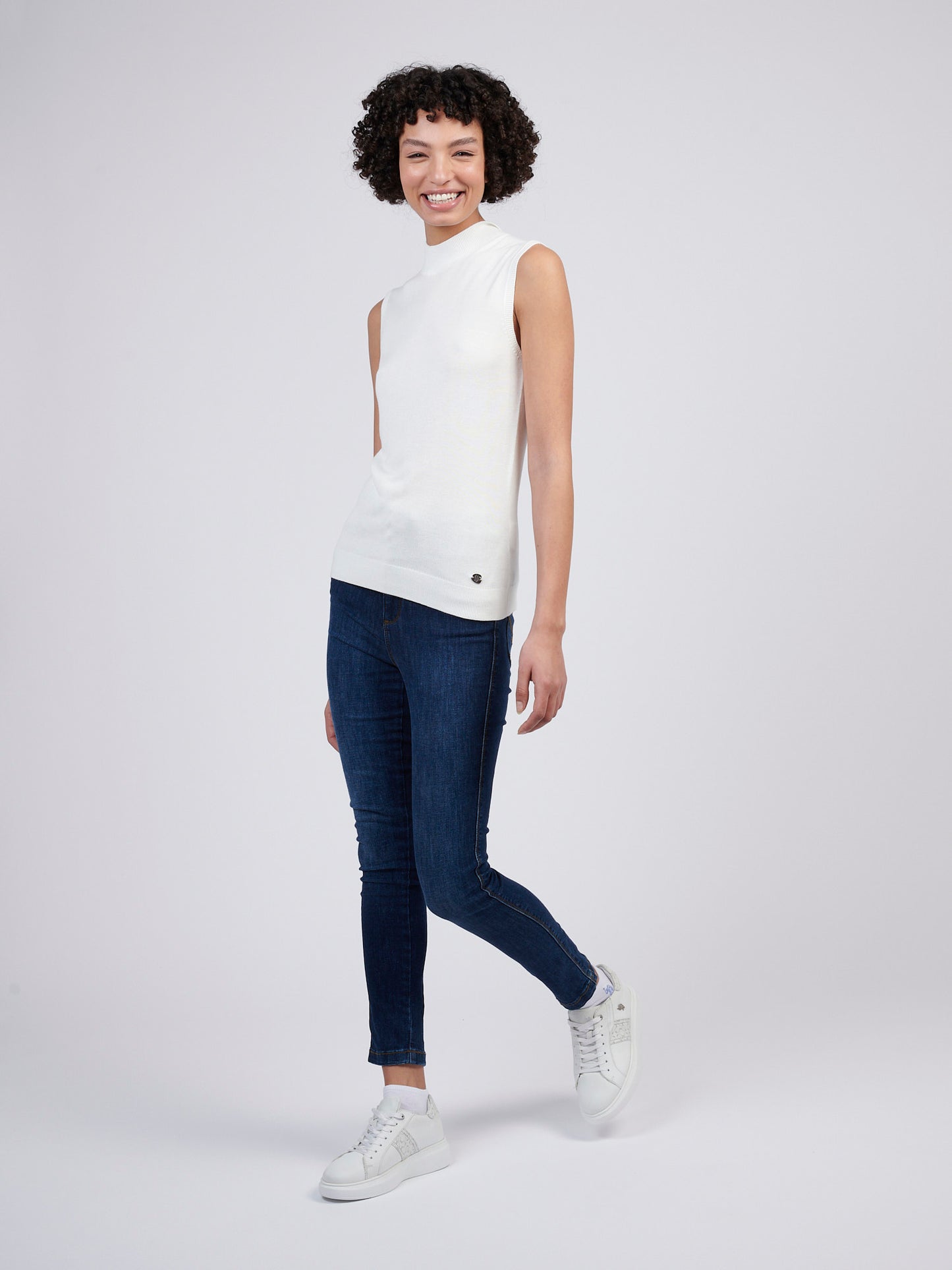 Womens Mock Neck Sleeveless Knit Marshmallow