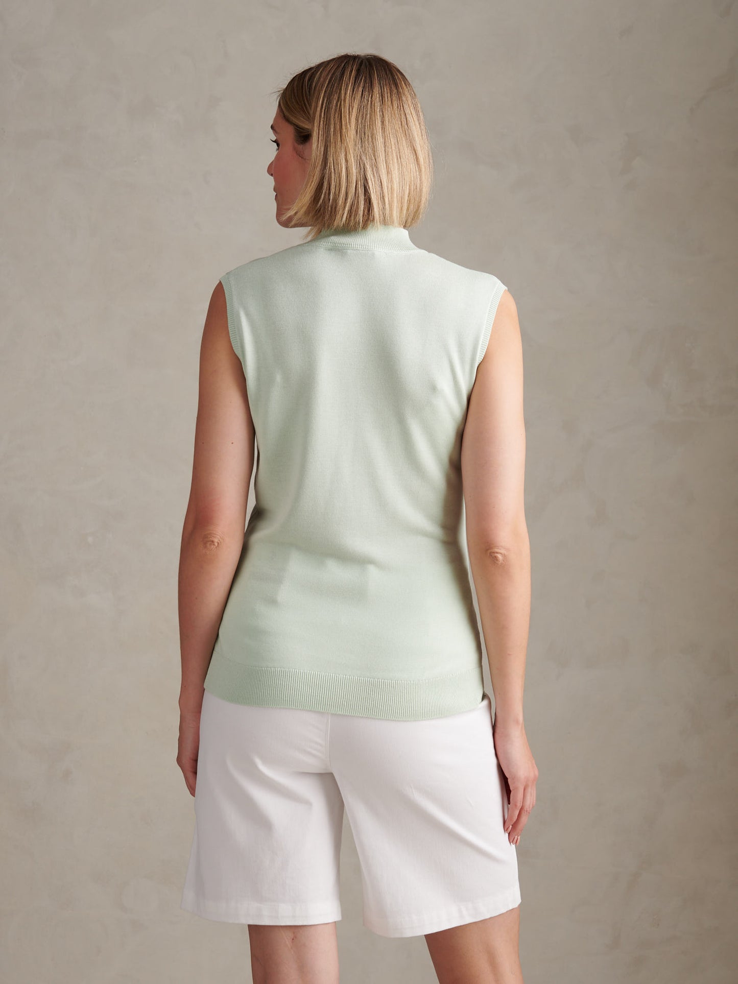 Womens Mock Neck Sleeveless Knit Misty Jade