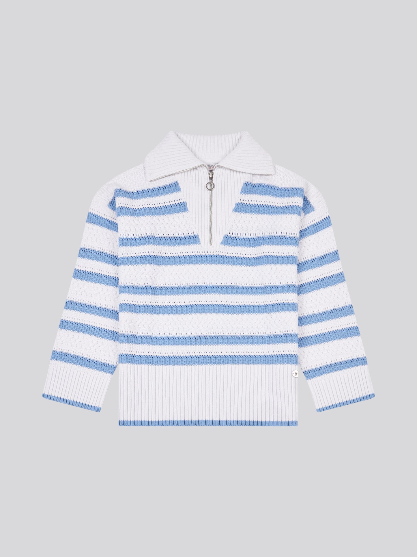 Womens Pointelle Stripe 1/4 Zip Jumper in Vista Blue