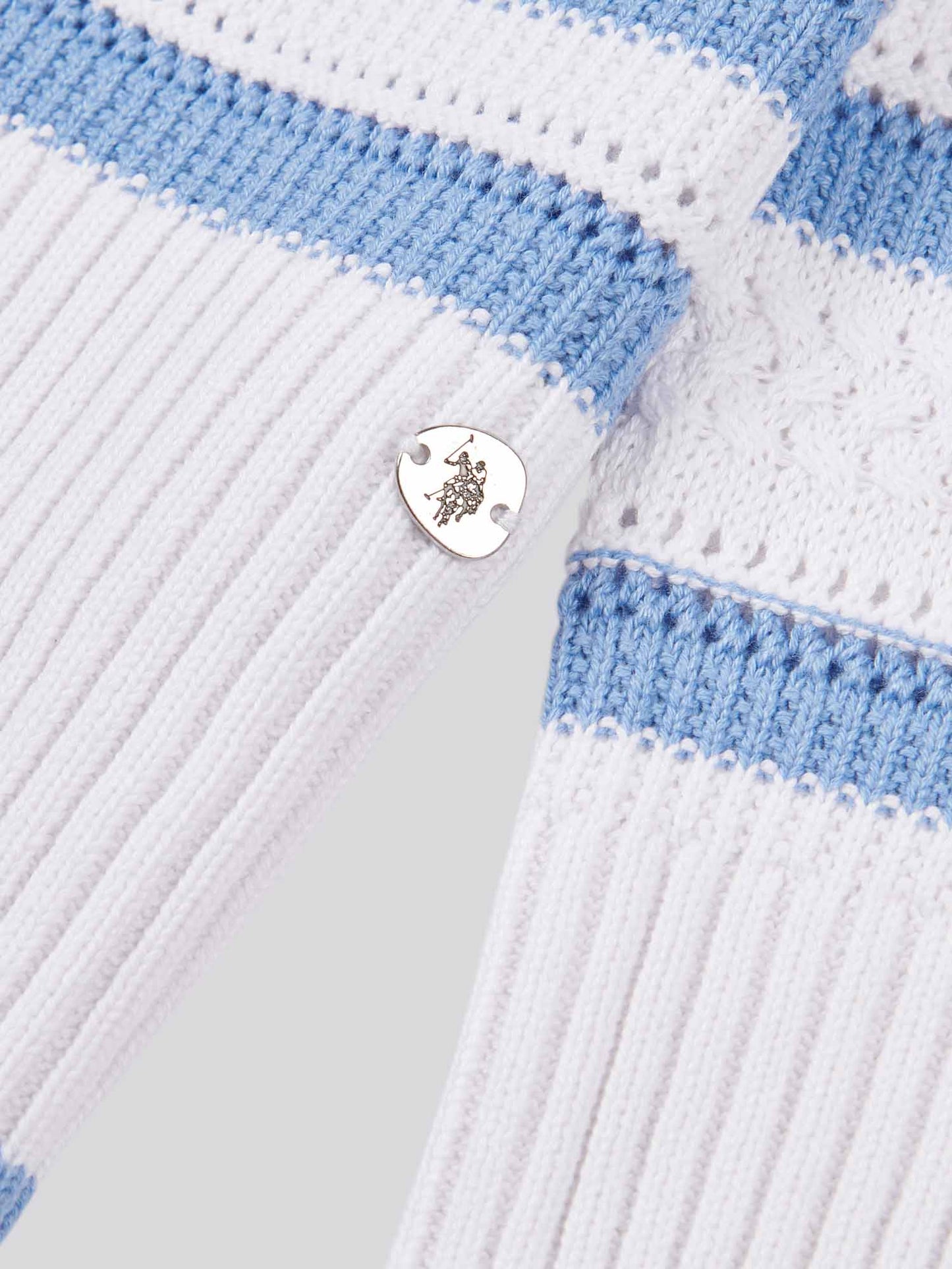 Womens Pointelle Stripe 1/4 Zip Jumper in Vista Blue