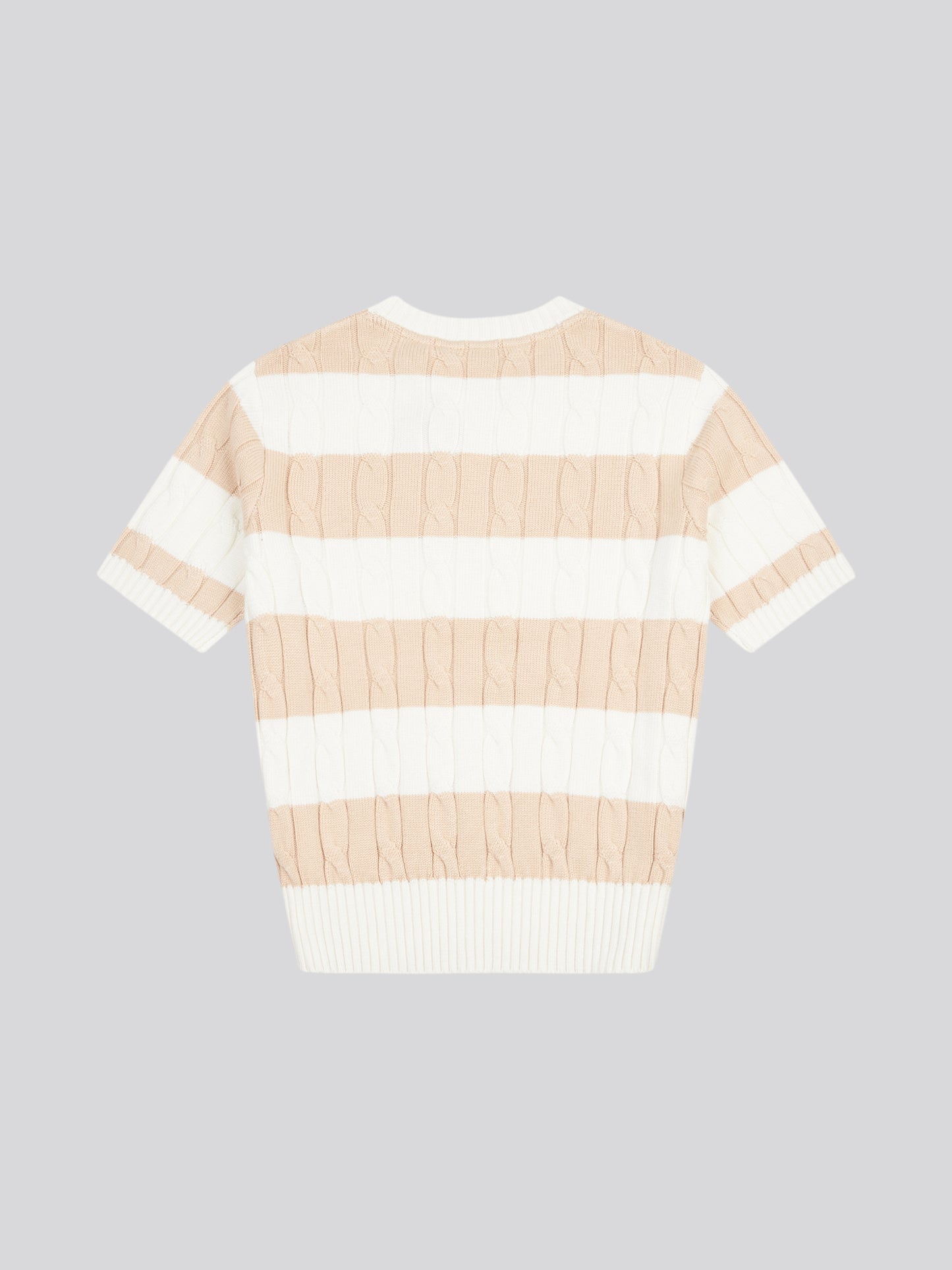 Womens Stripe Loose Cable Knit Short Sleeve Jumper in Marshmallow