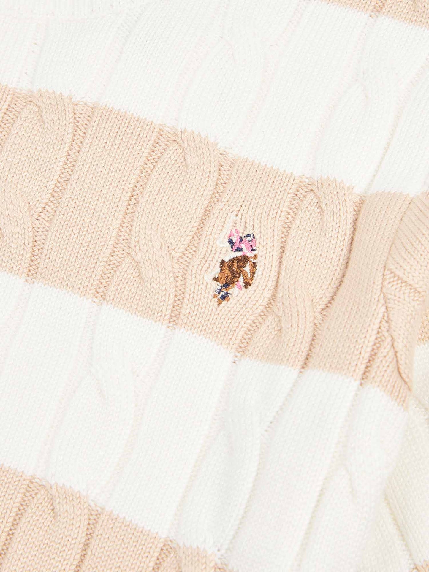 Womens Stripe Loose Cable Knit Short Sleeve Jumper in Marshmallow