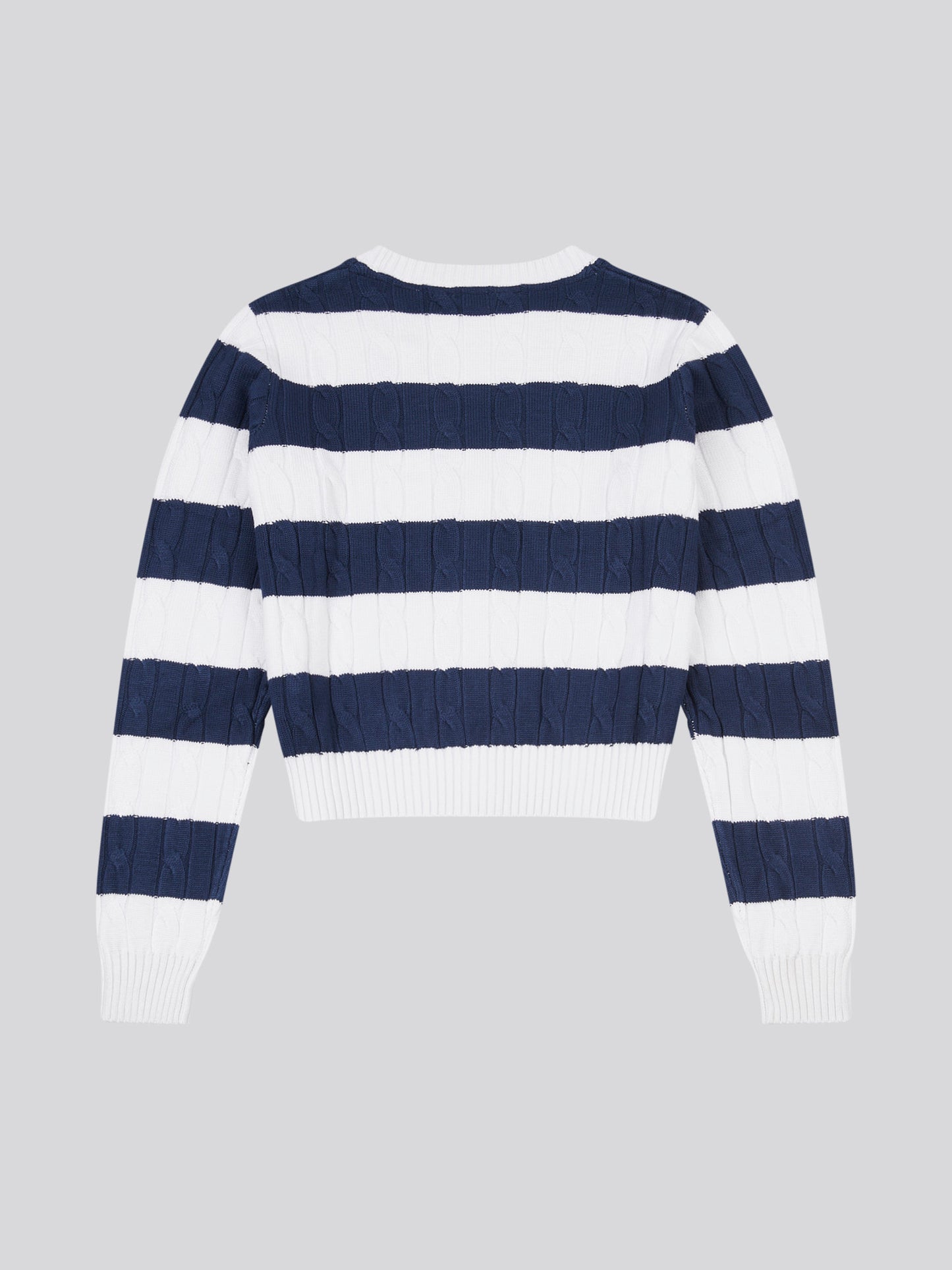 Womens Stripe Loose Cable Knit Cardigan in Navy Iris