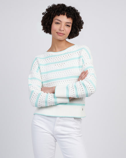 Womens Stripe Open Knit Cable Jumper in Blue Light