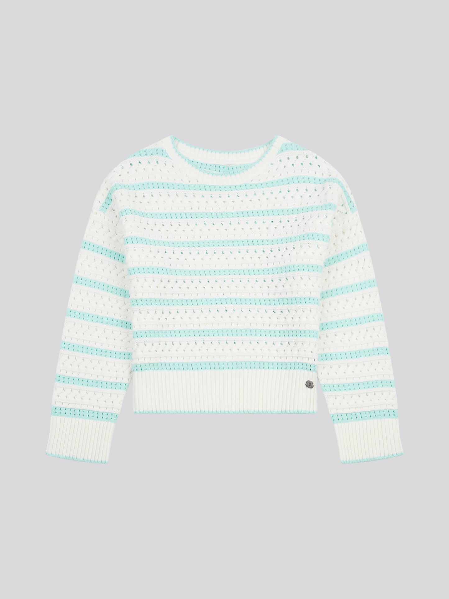 Womens Stripe Open Knit Cable Jumper in Blue Light