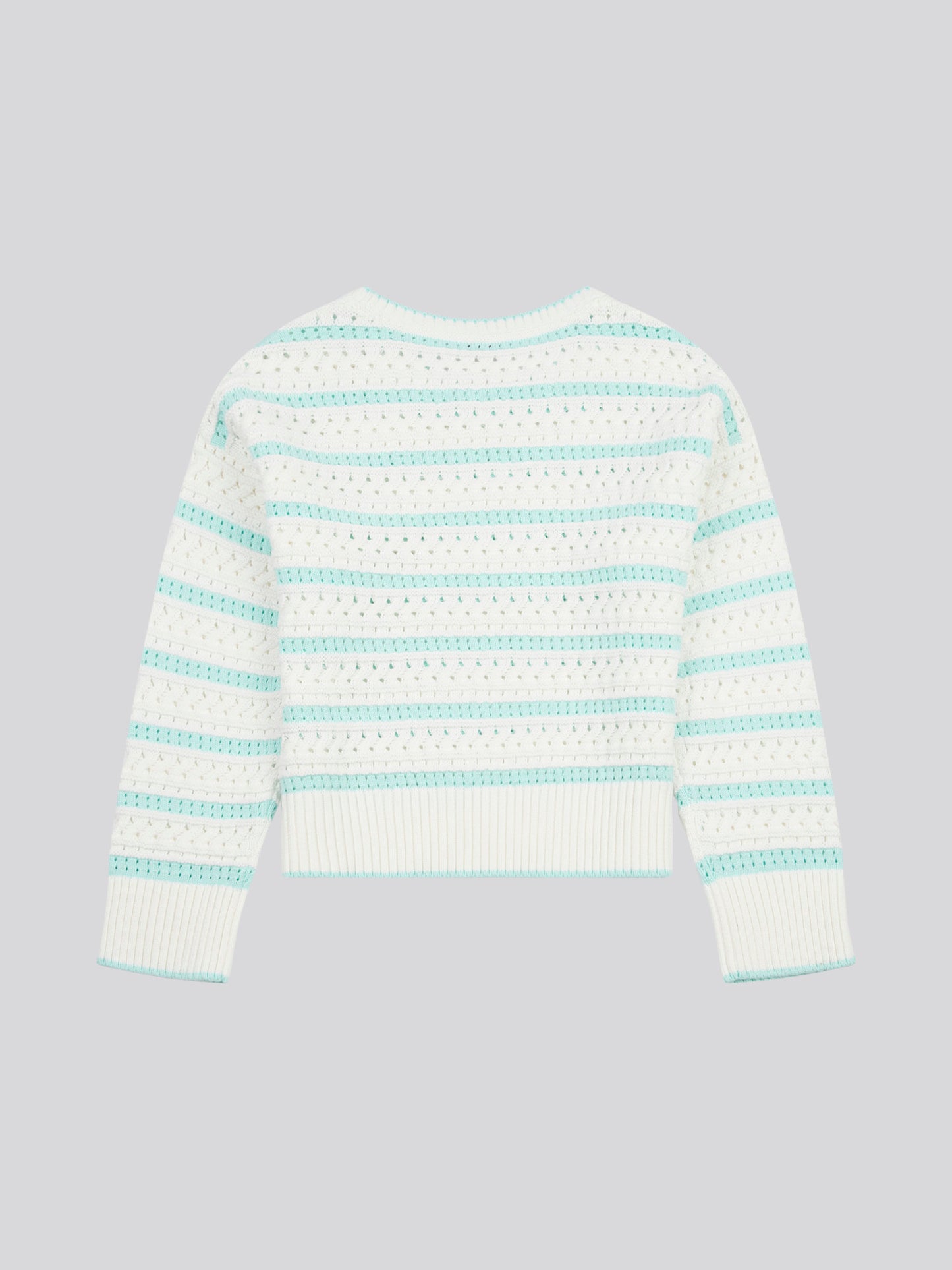 Womens Stripe Open Knit Cable Jumper in Blue Light