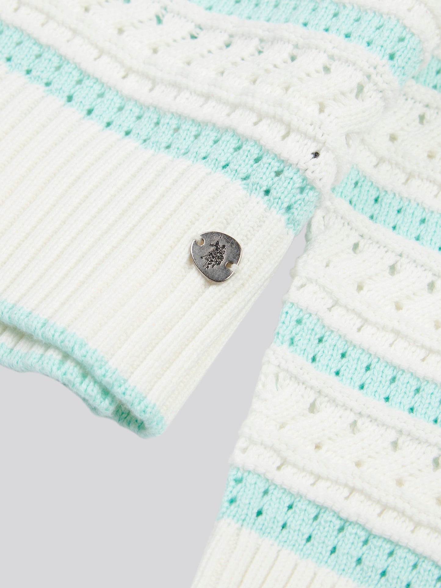 Womens Stripe Open Knit Cable Jumper in Blue Light