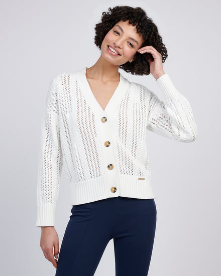 Womens Open Knit Cable Cardigan in Marshmallow