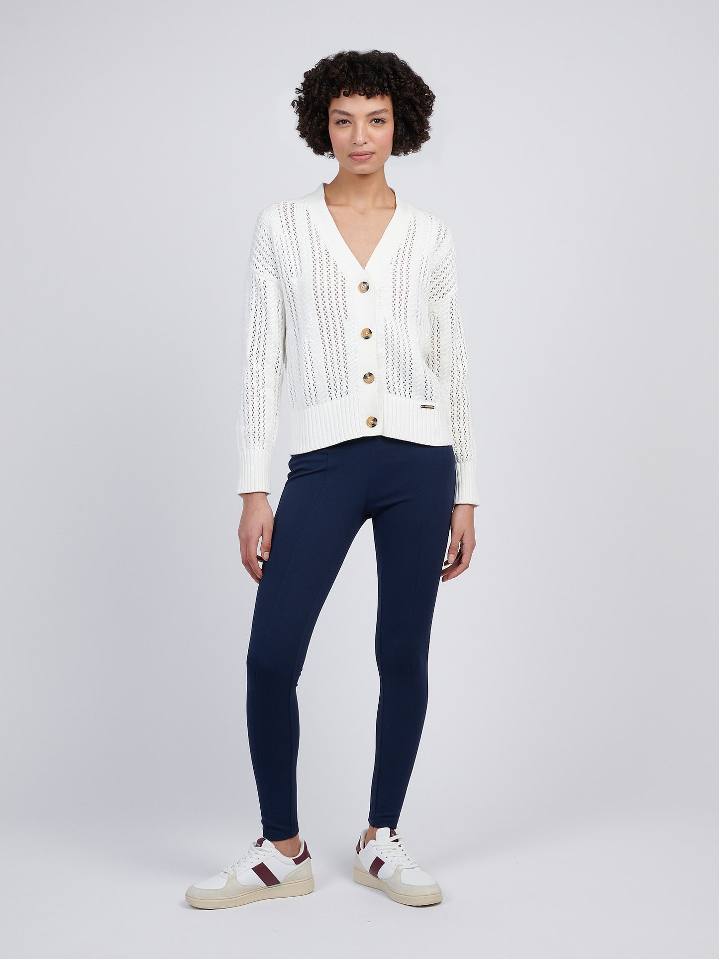 Womens Open Knit Cable Cardigan in Marshmallow