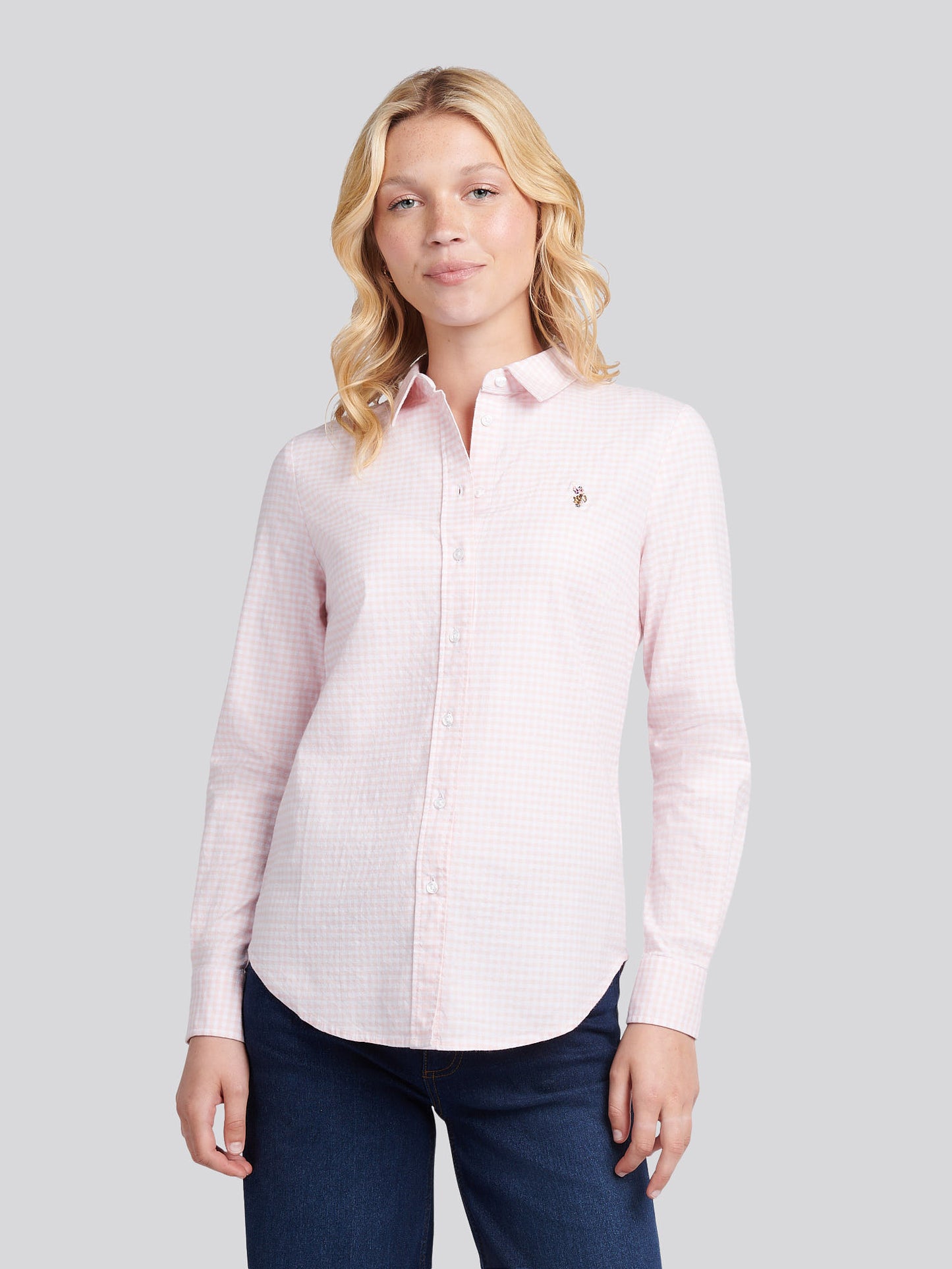Womens Gingham Classic Fit Shirt in Crystal Rose