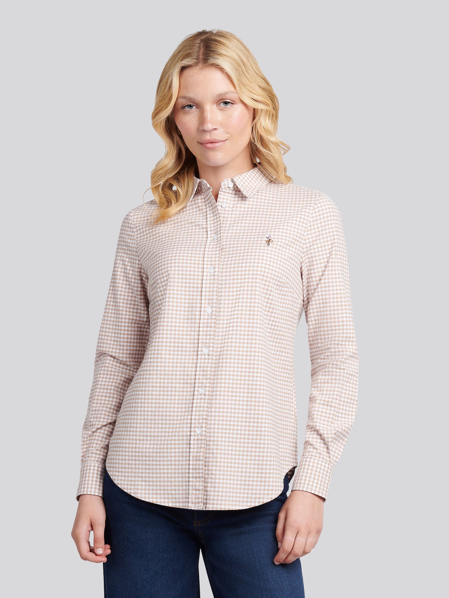 Womens Gingham Classic Fit Shirt in Natural