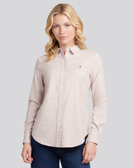 Womens Gingham Classic Fit Shirt in Natural