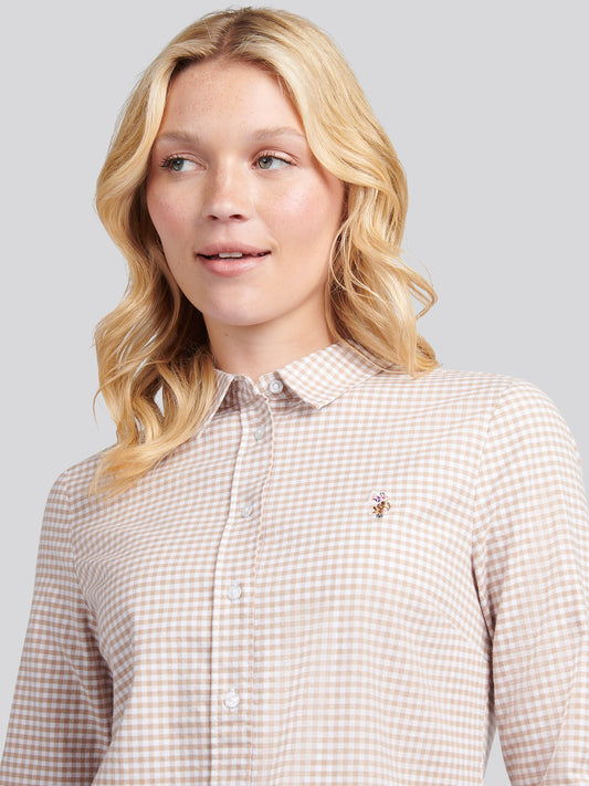Womens Gingham Classic Fit Shirt in Natural