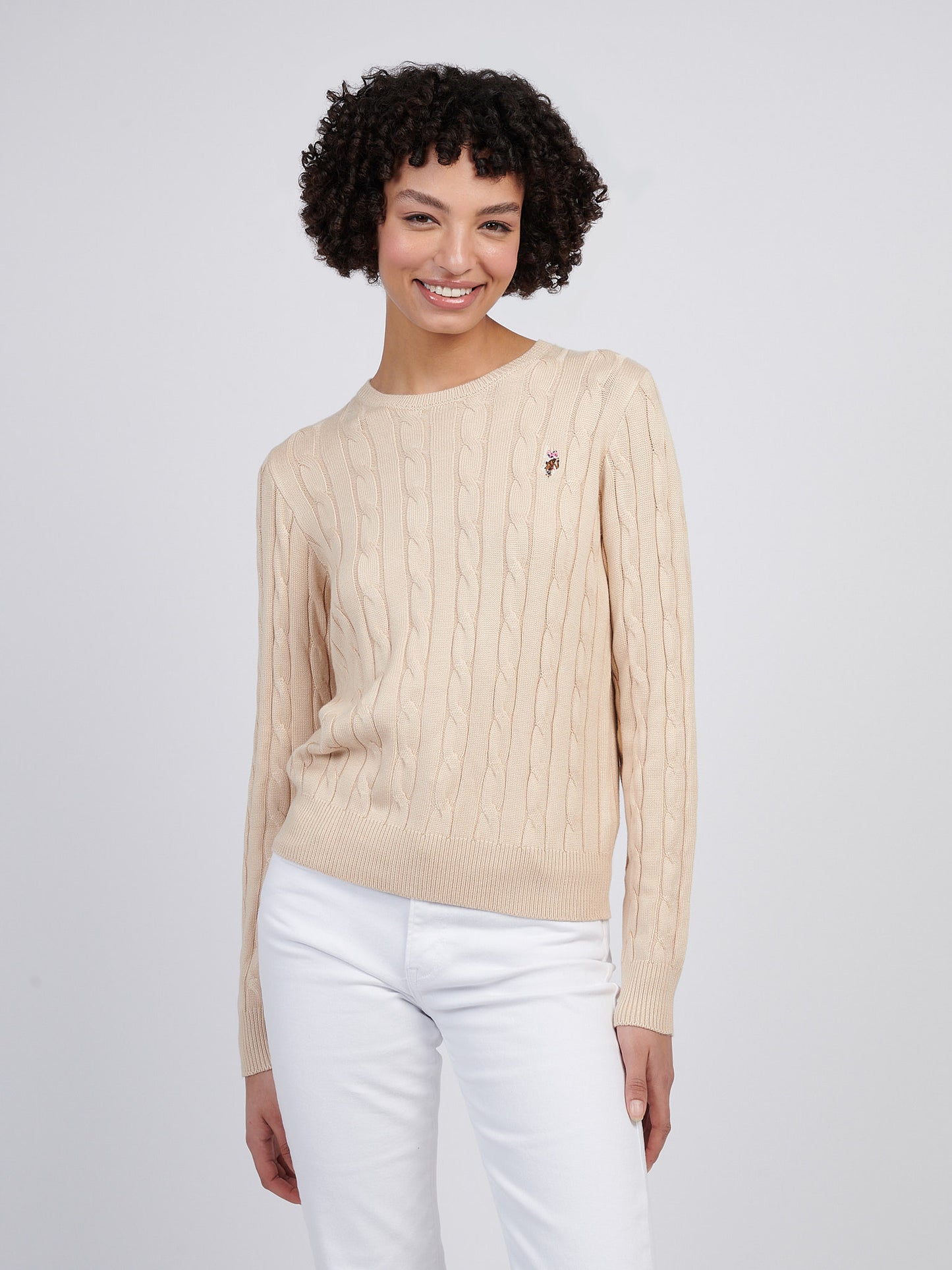 Womens Viscose Blend Crew Neck Cable Jumper in Smoke Gray