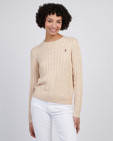 Womens Viscose Blend Crew Neck Cable Jumper in Smoke Gray
