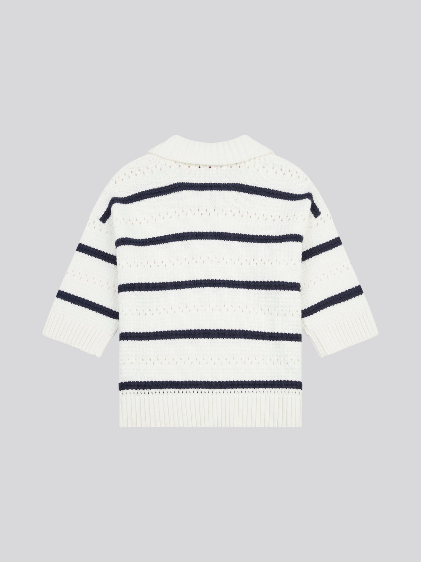 Womens Open Colour Stripe Pointelle Jumper in Navy Iris